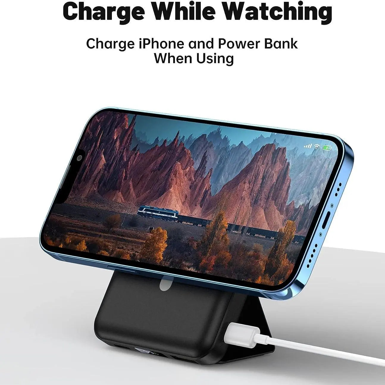 Folding kickstand extended holding a phone upright