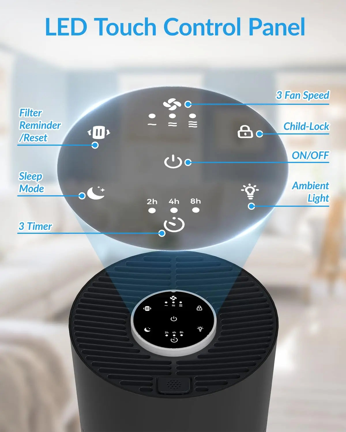 Control panel showing timer and light mode buttons