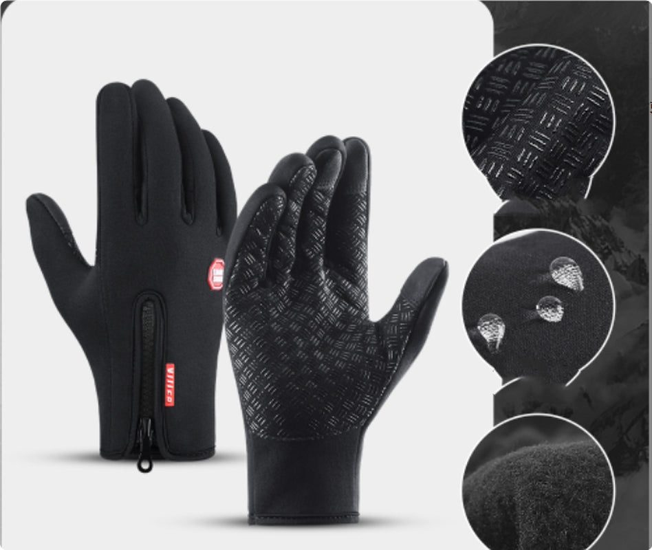 Black fleece-lined touchscreen winter gloves