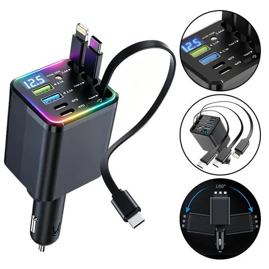 Ultimate Power Station for Phone, Pad & Laptop,Car Charger: Starry Led,1-Click Galaxy Projector,Tangle-Free Retractable Cables & Super Fast Charge,Pd20W,Usb-A 65W,All 120W Max,Power Hub