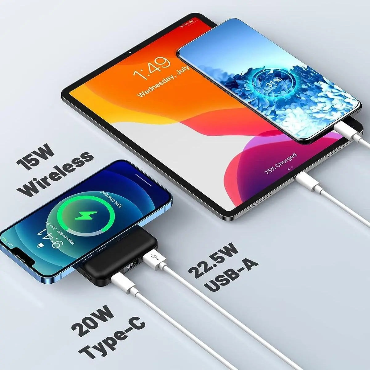 Magnetic Battery ，Magnetic Power Bank , 10000 Mah Power Bank with Folding Stand with USB-C Cable LED Display, Magnetic Power Bank 22.5W PD Fast Charging for Iphone D013 Black Compact