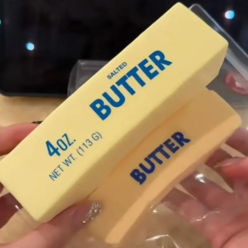 Close view of the elastic butter stick surface texture